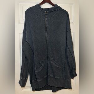 Gilded Intent Women’s‎ Large Gray Hooded Waffle Knit Cotton Zip-up Oversized.